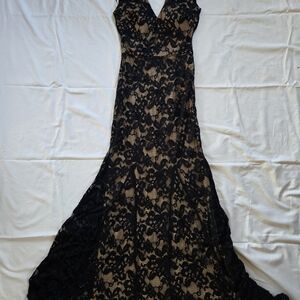Prom Dress - Black Lace Mermaid Gown with a Nude Slip - Size 3/4 by Windsor